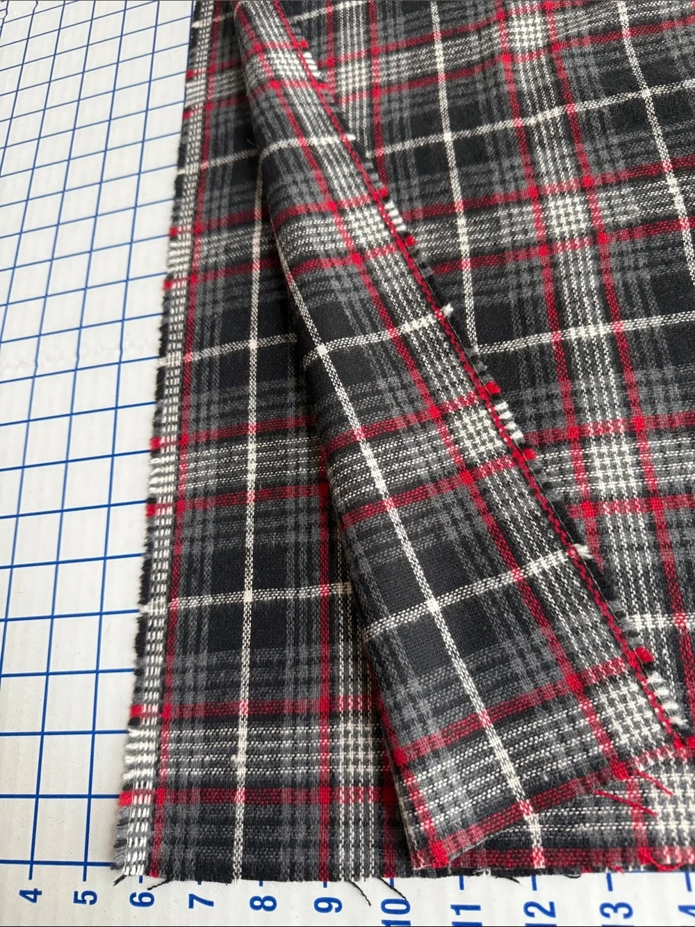 Vintage Wool or Blend Plaid Fabric 1 1/3 Yds x 60 Charcoal Red Ivory Soft